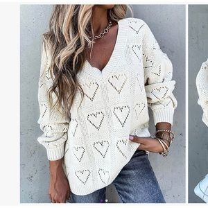 White hearted open knit sweater